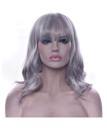 LFMDJF Wavy Brown Short Synthetic Hair Wig Pink Black Red Party Hairpieces Wigs for Women 14inches 0906 0906