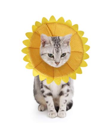 SLSON Cat Recovery Collar Soft Pet Cone Collar Protective Cotton Cone Adjustable Fasteners Collar for Cat and Puppy, Yellow