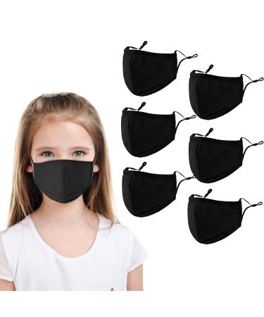 3-Ply Cloth Face Mask 6 Pack,Washable, Reusable and Breathable Face Covering with Adjustable Ear Protection Loops women/men (Kids Black)