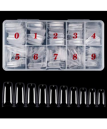 500PCS Clear Acrylic Coffin Nail Tips, 10 Sizes Professional French Style Artificial Half Cover False Nail Art Tips Manicure Tip with Sturdy Case for Nail Salon and DIY Nail Art