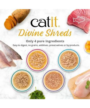 Catit Divine Shreds Wet Cat Food Toppers Tuna with Chicken & Wakame 75g Pack of 18 Retail Units - Buy Online on GoSupps.com