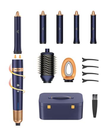 Hair Dryer Brush 6 in 1 with High-Speed Negative Ionic Blow Dryer Multi-Styler for All Hair Types Includes Curling Irons Hair Straighteners Fluffing Comb Storage Case Prussian Blue