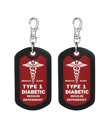 Insulin Dependent Type 1 Diabetic Tag 2pcs Medical Alert Zipper Pull Bag Tag (Red)-2X 2 Piece Set