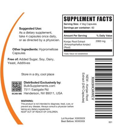 BULKSUPPLEMENTS.COM Glucomannan Capsules 2000mg - 240 Veg Capsules - Vegan Konjac Root Extract Fiber Supplements - Buy Online on GoSupps.com