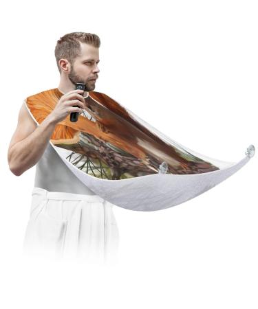 Cute Squirrel Mushroom Beard Bib Apron Beard Bib Hair Catcher for Men Shaving and Trimming Non-Stick Waterproof Beard Cape Grooming Cloth with 2 Suction Cups Gifts for Men