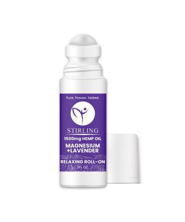 STIRLING Lavender Roll On Lotion - 1500mg Pure Hemp + Dead Sea Magnesium - Lavender Essential Oil Roll On - Promotes Relaxation Calmness Better Sleep - Organic Paraben-Free THC-Free Made in USA