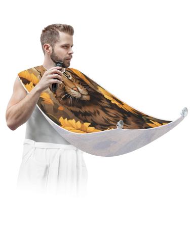 Sunflower Cat Beard Bib Apron Beard Hair Catcher for Men Shaving Fathers Day Anniversary Christmas Gifts for Dad Husband Beard Bib with 2 Suction Cups
