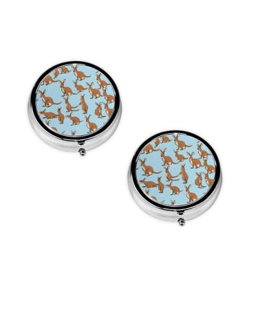 (Funny for Kangaroo Zoo) Round Pill Box 3 Compartment Pill Box Mini Decorative Pocket Purse Portable Travel Medicine Tablet Vitamin Holder Organizer Pill Case