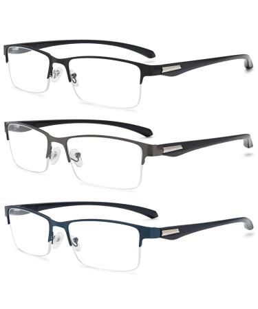 Vevesmundo men's reading glasses metal sporty rectangular half -bump blue light filter reading help glasses+1.0 +1.5 +2.0 +2.5 +3.0 +4.0 3 pieces reading glasses SET 2.0 x