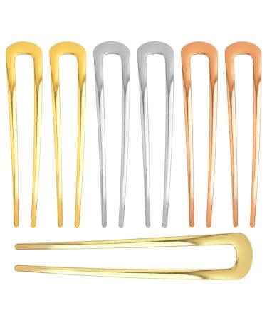8 Pieces Metal U-Shaped Hairpins Simple Hair Clips French Style Hair Stick Fork Pins Long Hair Elegant Chignon Pins for Women Girls Hair Styling Accessories 4 Colors