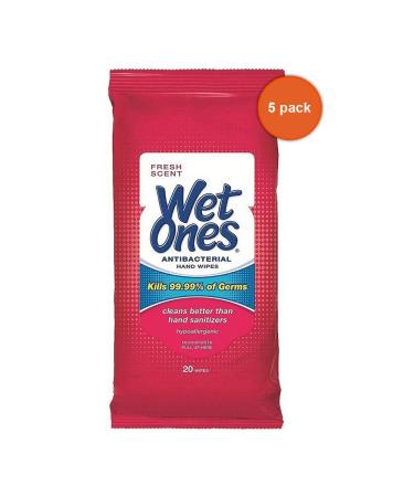 Wet Ones Antibacterial Hand Wipes Fresh Scent 20 ea (Pack of 5)