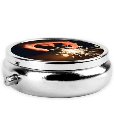 Beautiful Fireworks Round Pill Box - 3 Compartment Portable Travel Medicine Organizer | Mini Decorative Pocket Purse Tablet & Vitamin Holder - Buy Online on GoSupps.com
