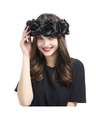 Black Rose Crown Hair Garland - Wedding & Festival Flower Wreath Headband | Bridal & Halloween Headpiece - Buy Online on GoSupps.com