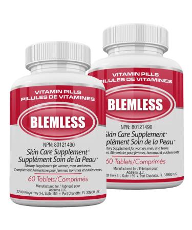 Blemless 120ct Tablets- Designed as Clear Skin Supplement Pills for Oily Skin & Blemishes for Women Men and Adults