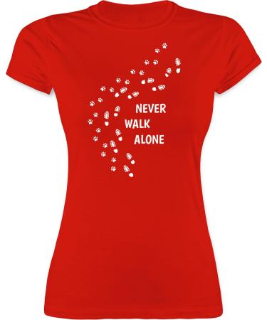 Shirtracer - Shirt Women - Gift for Dog Owners - Never Walk Alone Paw Prints 04 Red L
