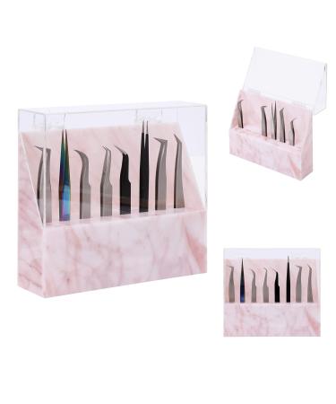 BUCICE Tweezer Holder Stand for Eyelash Extension Dust-proof Eyelash Curler Storage Rack 8 Hole Acrylic Display Stand Eyelash Extensions Supplies Rack for Salon and Home Use Pink