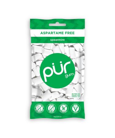 PUR Gum Sugar Free Chewing Gum with Xylitol, Aspartame Free + Gluten Free, Vegan & Keto Friendly - Natural Spearmint Flavored Gum, 55 Pieces (Pack of 1) Spearmint 55 Count (Pack of 1)