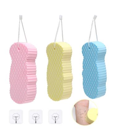 GFPGYQ 3Pcs Super Soft Exfoliating Bath Sponge  Resuable Painless 3D Exfoliating Dead Skin Body Sponge with 3 Sticky Hooks  for Adults Men Children and Pregnant Women