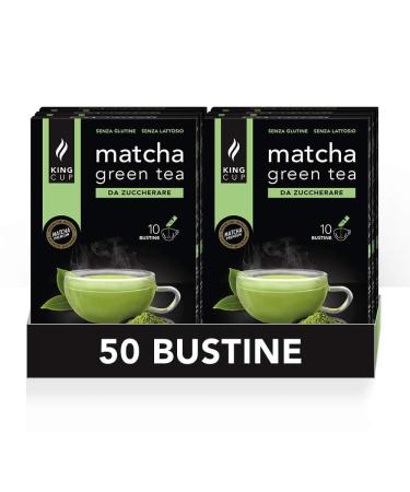 King Cup-5 packs with 10 sugar-free Matcha tea soluble bags 50 sticks of 6 gr for Matcha tea drink add 60 ml of water gluten-free and lactose-free Matcha tea 50 pockets