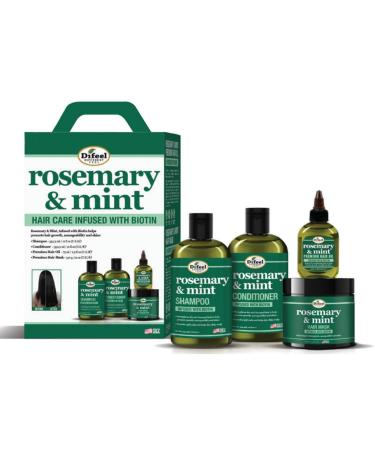 Difeel Rosemary & Mint Biotin 4-PC Box Set: Shampoo 12oz Conditioner 12oz Hair Mask 12oz Hair Oil 2.5oz