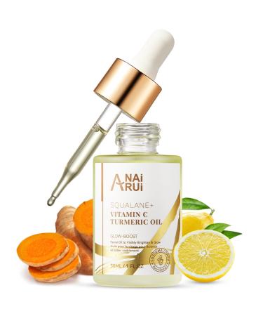 ANAI RUI Squalane Turmeric Facial Oil Moisturizer for Face Hydrates Firms Skin 1 fl. Oz. Yellow