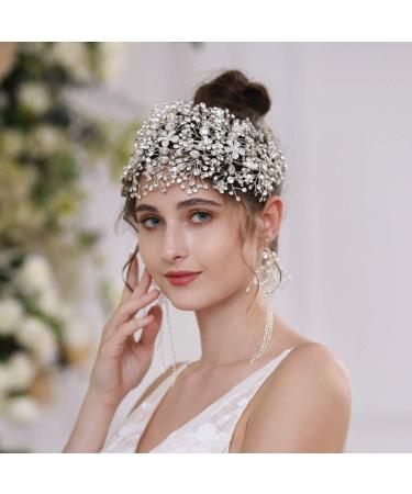 ZHENM Wedding Headband for Brides Bridal Headpieces for Wedding Rhinestone Bridal Hair Accessories(Silver)