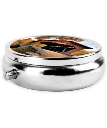 Albany Covered Bridge Round Pill Box - 3 Compartment Portable Travel Organizer for Vitamins & Medicine - Buy Online on GoSupps.com