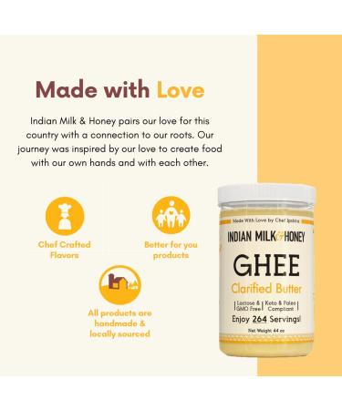 Classic Grass-Fed Ghee Butter by Indian Milk & Honey | 44 oz with 264 Servings | Handmade, Locally Sourced & Lactose, Gluten, Casein Free | Recyclable PET Jars - Buy Online on GoSupps.com