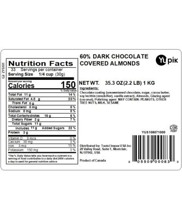 Yupik 60% Dark Chocolate Covered Almonds 1 kg Kosher Whole Nuts Almonds Dipped in Chocolate Crunchy & Smooth Dark Chocolate Candy Classic Sweet Snacks 1 kg (Pack of 1) - Buy Online on GoSupps.com