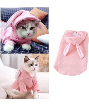 ANIAC Pet Hoodie with Bunny Ears | X-Small Pink Cat Rabbit Outfit | Cute Sweatshirt for Spring/Autumn | Knitted Sweater for Puppy/Kitty - Buy Online on GoSupps.com