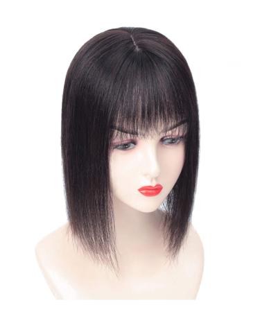 Susanki 10.2 x 11.9 cm silk-base real hair topper with pony clip-on pony topper wig hair part for women 35.6 cm dark brown 35.6 cm dark brown