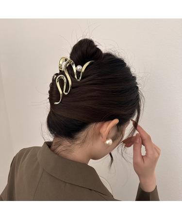 Gold Wave Pearl Hair Clip - Luxury Snake Design for Women | Irregular Acrylic Claw Clip for Thick/Thin Hair | Stylish Hair Accessory for Girls - Buy Online on GoSupps.com
