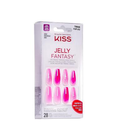 KISS Jelly Fantasy Long Coffin Translucent Nails - Jelly Baby Design, Durable & Easy to Apply | Includes Gel Nail Glue, Mini File, Manicure Stick & 28 Fake Nails - 1 Count - Buy Online on GoSupps.com