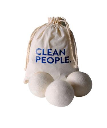 Clean People 100% New Zealand Wool Dryer Balls - 3 Pack - Organic Natural Wool for Laundry, Fabric Softening, Anti Static, Baby Safe, No Lint, Odorless and Reusable