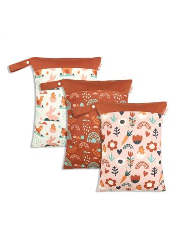 Daysskk 3 piece Wetbag kindergarten girl diaper bag wet bag waterproof with zipper laundry bag for daycare swimming travel 30 * 40 cm 3 piece pattern 10