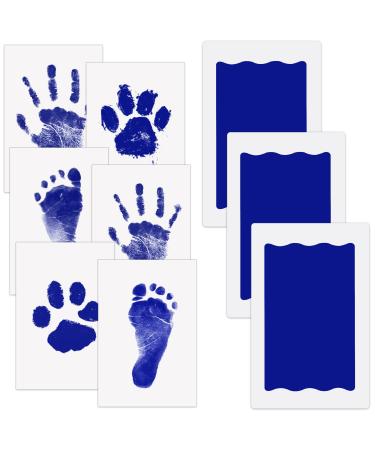 Nabance Inkless Hand & Footprint Kit 3 Blue Baby Handprint Ink Pads with Clean-Touch 6 Imprint Cards Pet Paw Print Baby Ink Imprint Kits Safe Non-Toxic Pawprint Kit Family Keepsake - Blue