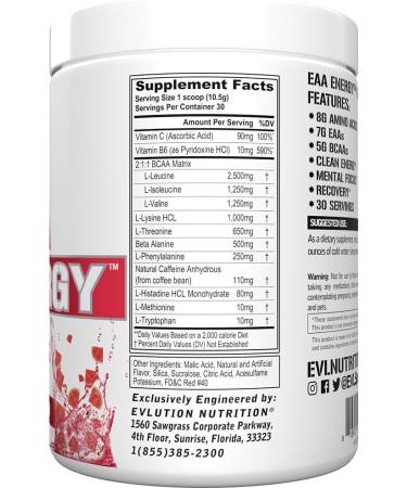 Evlution Nutrition EAA Energy - Pre & Post Workout Powder for Muscle Building & Recovery - 7g Essential Amino Acids + 5g BCAAs - Clean Caffeine Energy - 30 Servings - Watermelon Splash - Buy Online on GoSupps.com