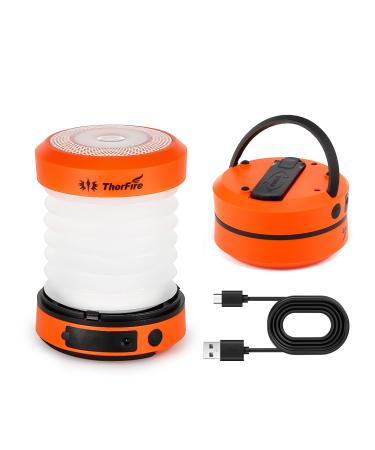 ThorFire LED Camping Lantern Lights Hand Crank USB Rechargeable Lanterns Collapsible Mini Flashlight Emergency Torch Night Light Tent Lamp for Camping Hiking Tent Garden Patio - CL01 Orange