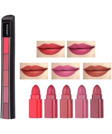 Hikaka Classic 5-in-1 matte lipstick non-marking waterproof long-lasting smooth soft to wear full color coverage non-sticky glossy moisturizing for women (A)