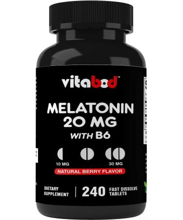 Melatonin 20mg - 240 Fast Dissolve Tablets - Drug Free - Natural Berry Flavor - Vegetarian, Non-GMO, Gluten Free by Vitabod (240 Count (Pack of 1)) (240 Count (Pack of 1))