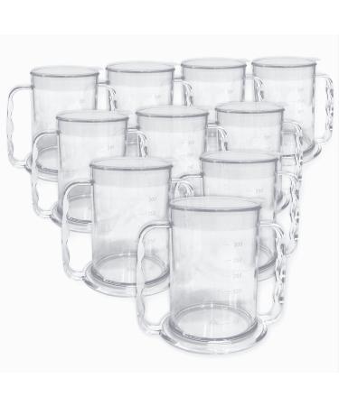 Wide floor two handles drinking cups with anti -spray lid - 10 pieces |Adult drinking aid cups older people Small opening drinking lid double handle dementia arthritis weak grip 10-pack splash protective lid