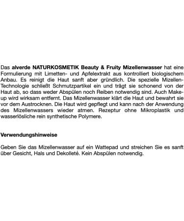 Alverde Beauty & Fruity Micellar Water | With Apple and Lime Extracts | Effectively Removes Makeup | Cares for the Skin and Protects It from Dryness | 200 ml - Buy Online on GoSupps.com