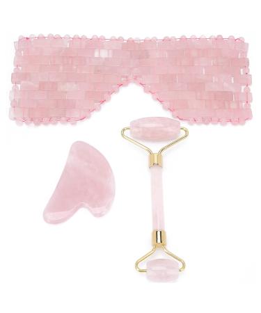 Buy Rose Quartz Facial Roller & Scraper Set | Beauty Massager for Face Neck & Eyes - International Shipping - Buy Online on GoSupps.com