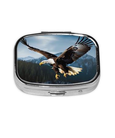 Eagle at Hunting Printing 2 Compartment Small Pill Case Cute Small Pill Box Purse Pill Boxs Travel Pill Organizer for Pocket Purse and Travel Gifts