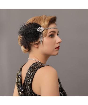 Zoestar Feather Headbands Crystal Tassel 1920s Headpiece Great Gatsby Accessories Flapper Headband Party Hair Jewelry for Women (Black) - Buy Online on GoSupps.com