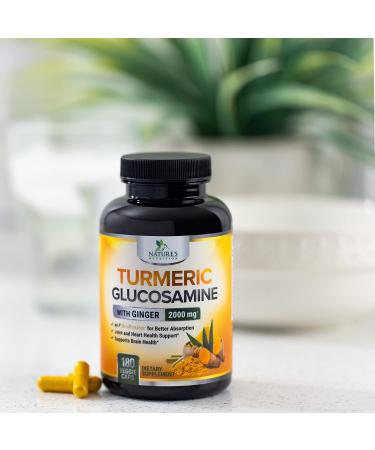 Nature's Nutrition Turmeric Curcumin with Ginger, Glucosamine & Black Pepper 2000mg - Joint & Immune Support Supplement - Made in USA - 180 Veggie Caps - Buy Online on GoSupps.com