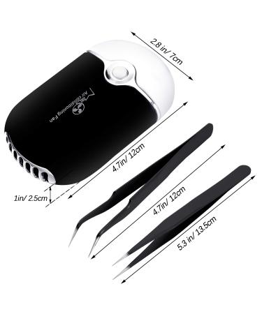 USB Rechargeable Mini Portable Air Conditioning Blower Eyelash Dryer Fan | Straight and Curved Tweezers Included | For Eyelash Extensions | Ideal for Girls & Women - Black - Buy Online on GoSupps.com