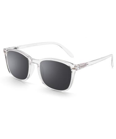 DOOViC Blue Light Filter Reading Glasses Square Frame Large Lenses Glasses with Prescription 024 Sun Transparent 2.0 x