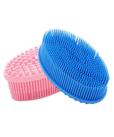 Maxin silicone-body scrubber body brush for shower and tub for skin peeling well foaming bathing brushes ideal for face and body 2 pieces in pink and blue