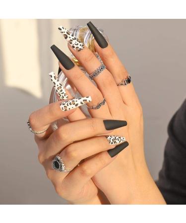 Sethain Matte Ballerina False Nails - Black Full Cover Coffin Press-On Nails for Women & Girls - Long-Lasting & Stylish - Buy Online on GoSupps.com